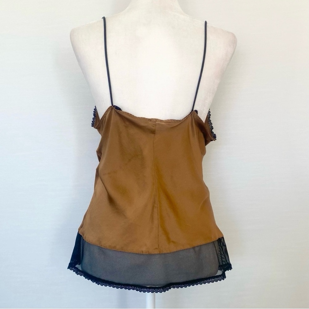 Intimissimi Silk Golden Brown Luxury Stretch Black Sheer Mesh Cami Tank Top L - Picture 4 of 6